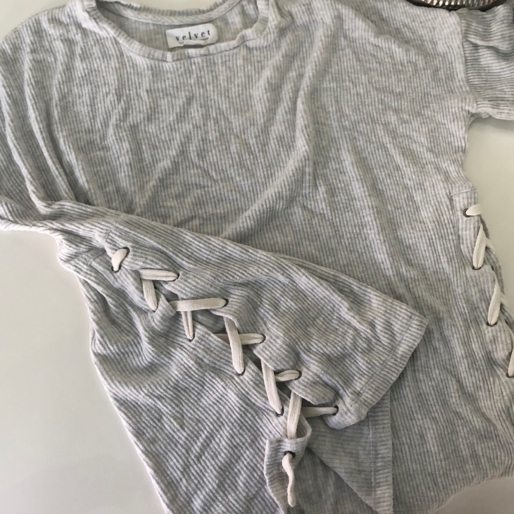 NWOT Grey Lace Up Pullover Sweater